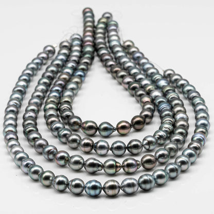 8-9mm Drop Tahitian Pearl in Full Strand with Gray and Blue Hue Natural Color and High Luster,  With  Minor Blemishes, SKU # 2446TH
