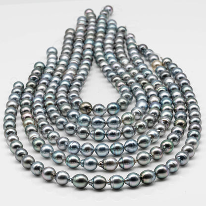 8-9mm Drop Tahitian Pearl in Full Strand with Silver Blue Natural Color and High Luster, With  Minor Blemishes, SKU # 2447TH