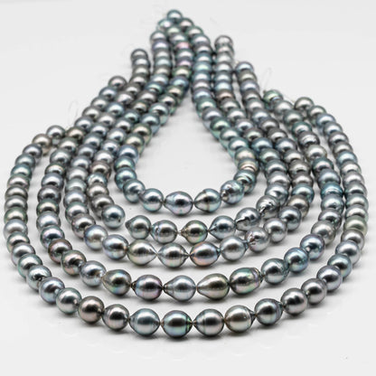 8-9mm Drop Tahitian Pearl in Full Strand with Gray and Blue Hue Natural Color and High Luster, With  Minor Blemishes, SKU # 2448TH