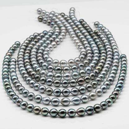 8-9mm Drop Tahitian Pearl in Full Strand with Silver Blue Natural Color and High Luster, With  Minor Blemishes, SKU # 2449TH