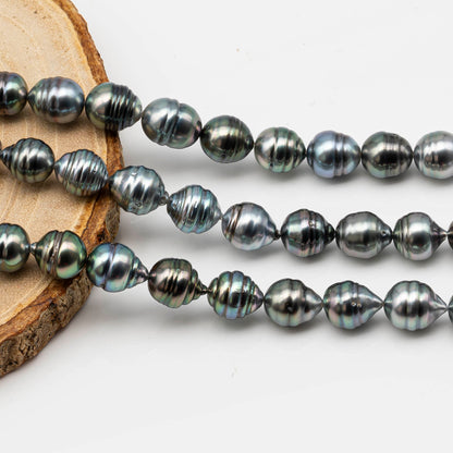 8-9mm Drop Tahitian Pearl in Full Strand with Silver Blue Natural Color and High Luster, With Minor Blemishes, SKU # 2441TH