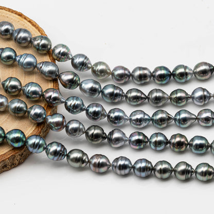 8-9mm Drop Tahitian Pearl in Full Strand with Gray and Blue Hue Natural Color and High Luster,  With  Minor Blemishes, SKU # 2442TH