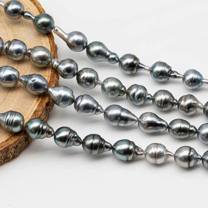 8-9mm Drop Tahitian Pearl in Full Strand with Silver Blue Natural Color and High Luster,  With  Minor Blemishes, SKU # 2443TH