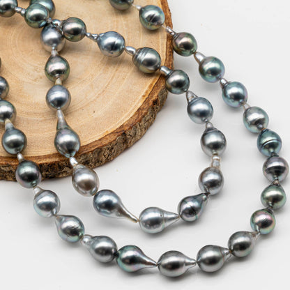 8-9mm Drop Tahitian Pearl in Full Strand with Gray and Blue Hue Natural Color and High Luster,  With  Minor Blemishes, SKU # 2444TH