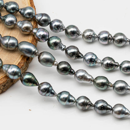 8-9mm Drop Tahitian Pearl in Full Strand with Silver Blue Natural Color and High Luster, With  Minor Blemishes, SKU # 2445T