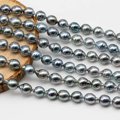 8-9mm Drop Tahitian Pearl in Full Strand with Silver Blue Natural Color and High Luster, With  Minor Blemishes, SKU # 2447TH
