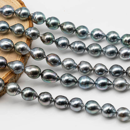 8-9mm Drop Tahitian Pearl in Full Strand with Gray and Blue Hue Natural Color and High Luster, With  Minor Blemishes, SKU # 2448TH