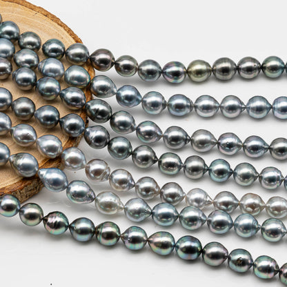 8-9mm Drop Tahitian Pearl in Full Strand with Silver Blue Natural Color and High Luster, With  Minor Blemishes, SKU # 2449TH