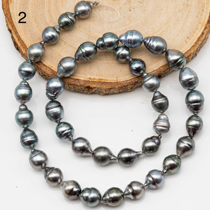 8-9mm Drop Tahitian Pearl in Full Strand with Gray and Blue Hue Natural Color and High Luster,  With  Minor Blemishes, SKU # 2442TH