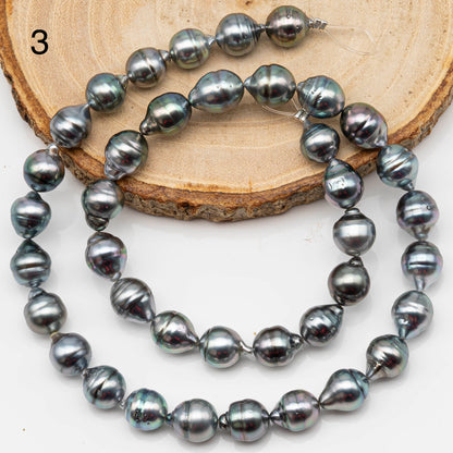 8-9mm Drop Tahitian Pearl in Full Strand with Gray and Blue Hue Natural Color and High Luster,  With  Minor Blemishes, SKU # 2442TH