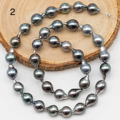 8-9mm Drop Tahitian Pearl in Full Strand with Gray and Blue Hue Natural Color and High Luster,  With  Minor Blemishes, SKU # 2444TH
