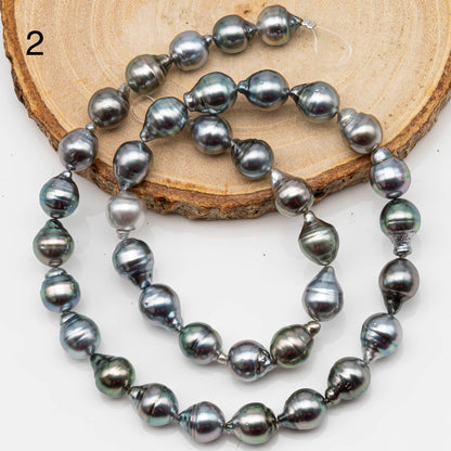 8-9mm Drop Tahitian Pearl in Full Strand with Silver Blue Natural Color and High Luster, With  Minor Blemishes, SKU # 2445T