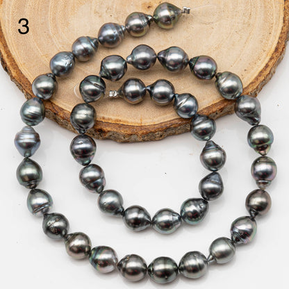 8-9mm Drop Tahitian Pearl in Full Strand with Gray and Blue Hue Natural Color and High Luster,  With  Minor Blemishes, SKU # 2446TH