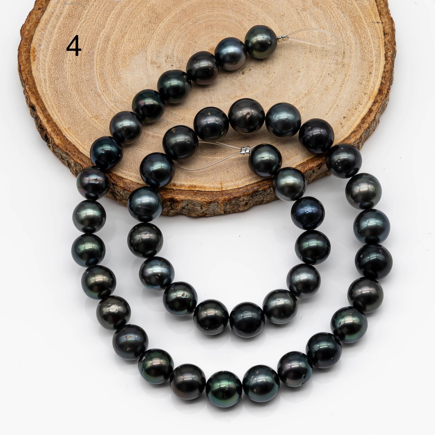 9-10mm Round Tahitian Pearl in Full Strand with Natural Color and High Luster, For Jewelry Making with Minor Blemishes, SKU # 2064TH