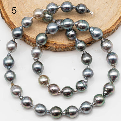 8-9mm Drop Tahitian Pearl in Full Strand with Silver Blue Natural Color and High Luster, With  Minor Blemishes, SKU # 2447TH