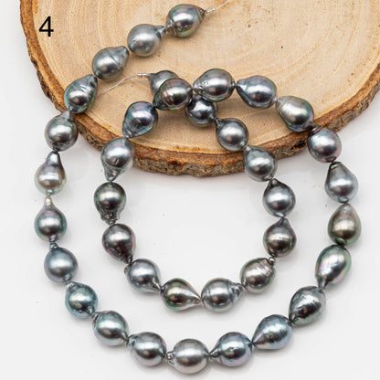 8-9mm Drop Tahitian Pearl in Full Strand with Gray and Blue Hue Natural Color and High Luster, With  Minor Blemishes, SKU # 2448TH