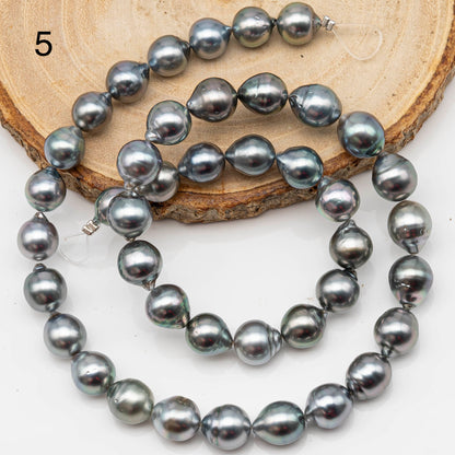 8-9mm Drop Tahitian Pearl in Full Strand with Gray and Blue Hue Natural Color and High Luster, With  Minor Blemishes, SKU # 2448TH