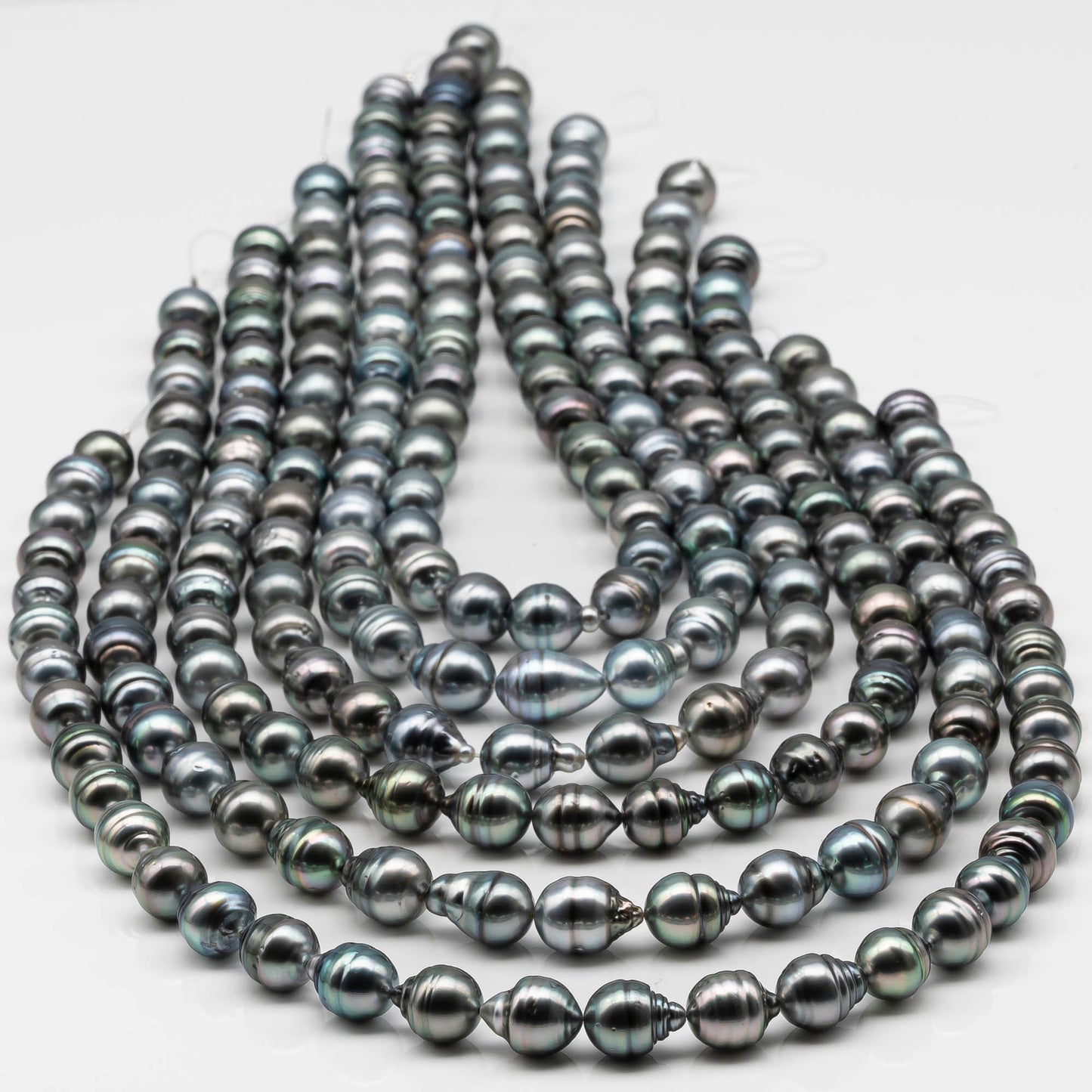 9-10mm Drop Tahitian Pearl in Full Strand with Natural Color and High Luster, With  Minor Blemishes, SKU # 2452TH