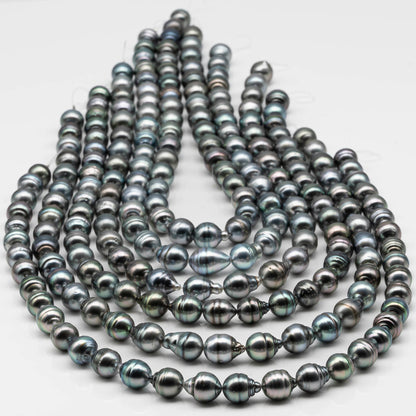 9-10mm Drop Tahitian Pearl in Full Strand with Natural Color and High Luster, With  Minor Blemishes, SKU # 2452TH