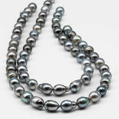 9-10mm Drop Tahitian Pearl in Full Strand with Silver Blue Natural Color and High Luster, With  Minor Blemishes, SKU # 2453TH