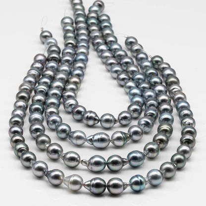 9-10mm Drop Tahitian Pearl in Full Strand with Silver Blue Natural Color and High Luster, With  Minor Blemishes, SKU # 2454TH