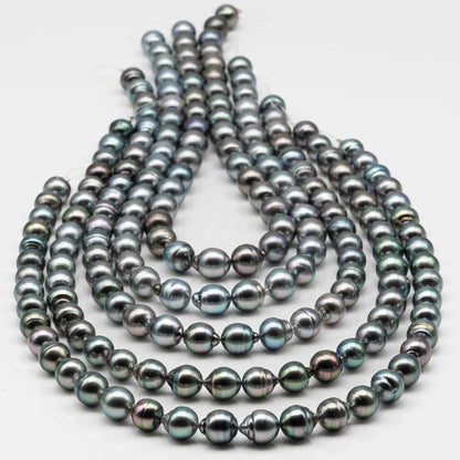9-10mm Drop Tahitian Pearl in Full Strand with Gray and Blue Hue Natural Color and High Luster, With  Minor Blemishes, SKU # 2455TH