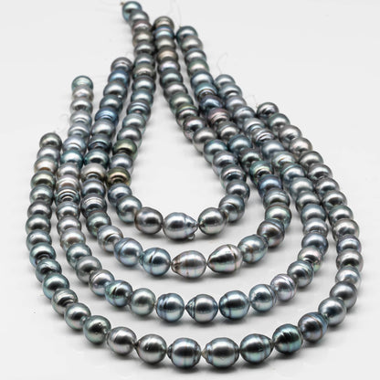 9-10mm Drop Tahitian Pearl in Full Strand with Gray and Blue Hue Natural Color and High Luster, With  Minor Blemishes, SKU # 2456TH