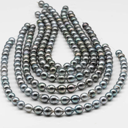 9-10mm Drop Tahitian Pearl in Full Strand with Gray and Blue Hue Natural Color and High Luster, With  Minor Blemishes, SKU # 2457TH