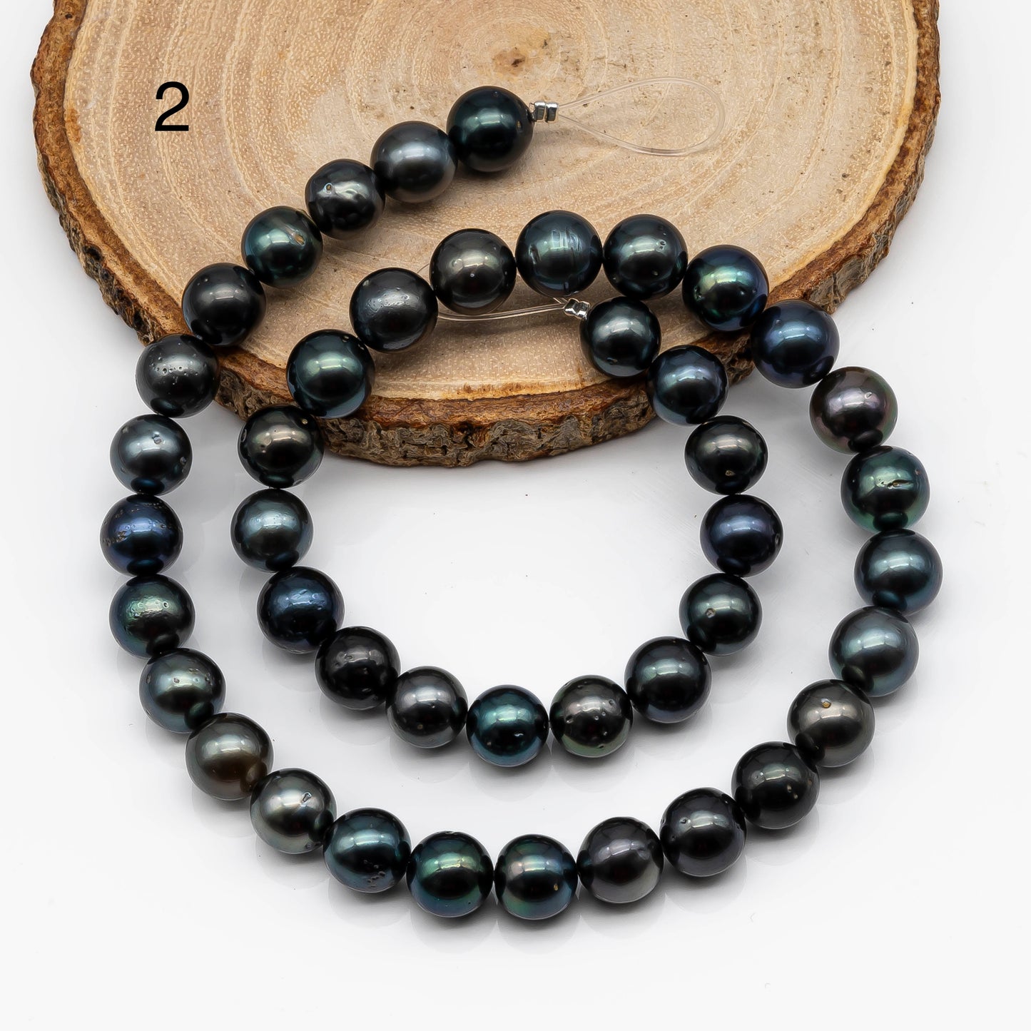 9-10mm Round Tahitian Pearl in Full Strand with Natural Color and High Luster, For Jewelry Making with Minor Blemishes, SKU # 2064TH