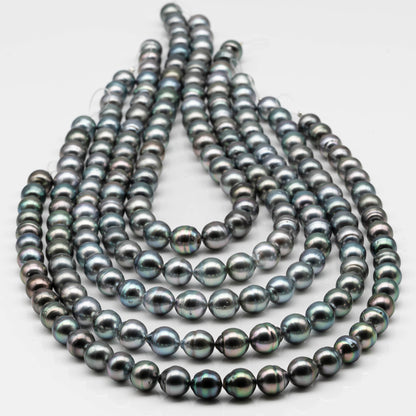9-10mm Drop Tahitian Pearl in Full Strand with Gray and Blue Hue Natural Color and High Luster, With  Minor Blemishes, SKU # 2458TH