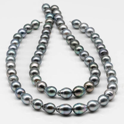 9-10mm Drop Tahitian Pearl in Full Strand with Gray and Blue Hue Natural Color and High Luster, With  Minor Blemishes, SKU # 2459TH