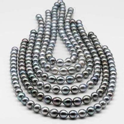 9-10mm Drop Tahitian Pearl in Full Strand with Gray and Blue Hue Natural Color and High Luster, With  Minor Blemishes, SKU # 2460TH