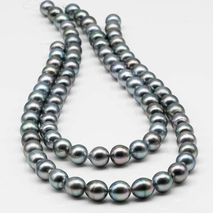 9-10mm Drop Tahitian Pearl in Full Strand with Silver Blue Natural Color and High Luster, With  Minor Blemishes, SKU # 2461TH