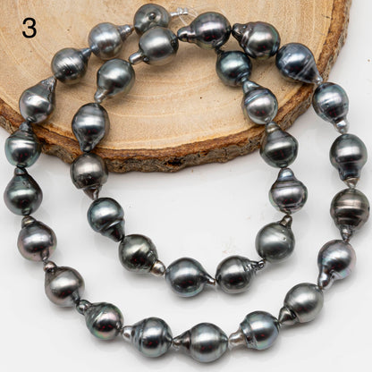 9-10mm Drop Tahitian Pearl in Full Strand with Natural Color and High Luster, With  Minor Blemishes, SKU # 2452TH