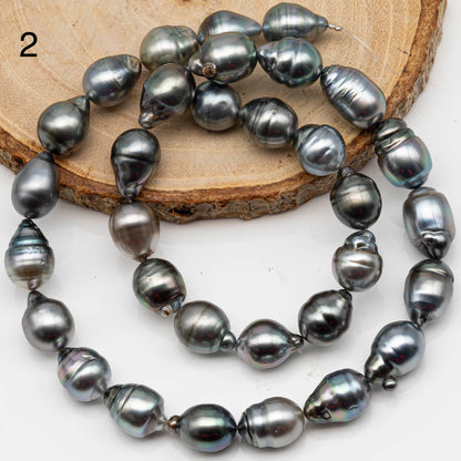 9-10mm Drop Tahitian Pearl in Full Strand with Silver Blue Natural Color and High Luster, With  Minor Blemishes, SKU # 2453TH