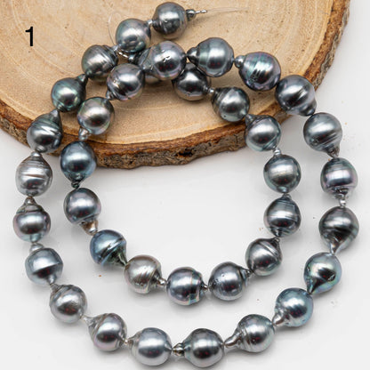 9-10mm Drop Tahitian Pearl in Full Strand with Silver Blue Natural Color and High Luster, With  Minor Blemishes, SKU # 2454TH
