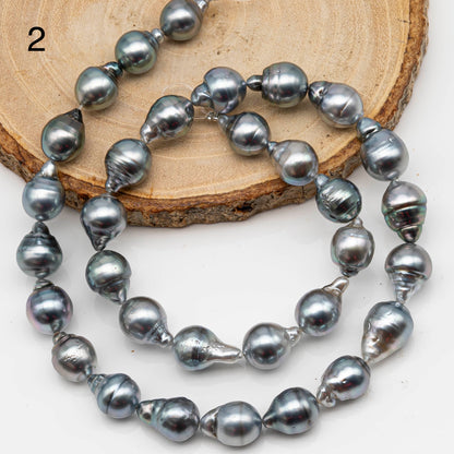 9-10mm Drop Tahitian Pearl in Full Strand with Silver Blue Natural Color and High Luster, With  Minor Blemishes, SKU # 2454TH