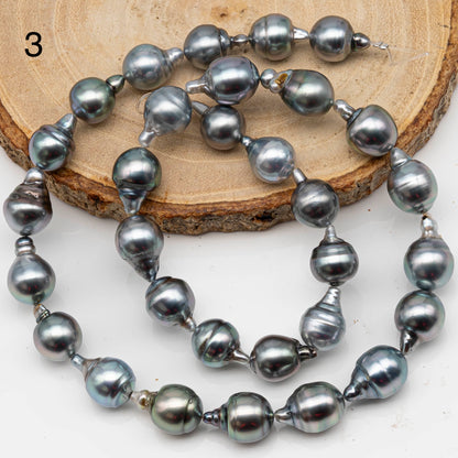 9-10mm Drop Tahitian Pearl in Full Strand with Silver Blue Natural Color and High Luster, With  Minor Blemishes, SKU # 2454TH