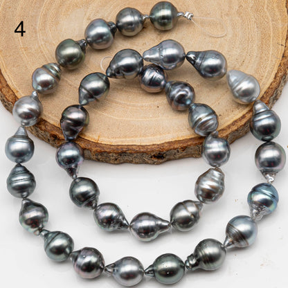 9-10mm Drop Tahitian Pearl in Full Strand with Silver Blue Natural Color and High Luster, With  Minor Blemishes, SKU # 2454TH