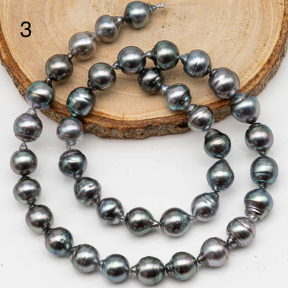 9-10mm Drop Tahitian Pearl in Full Strand with Gray and Blue Hue Natural Color and High Luster, With  Minor Blemishes, SKU # 2455TH