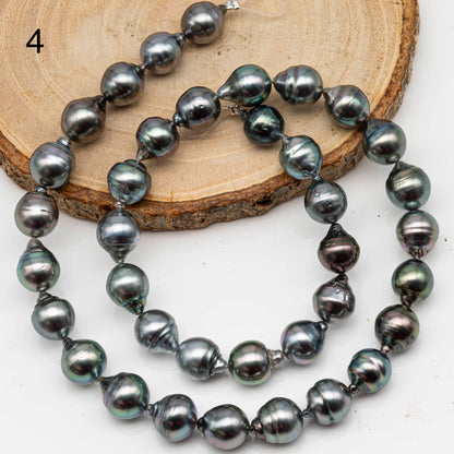 9-10mm Drop Tahitian Pearl in Full Strand with Gray and Blue Hue Natural Color and High Luster, With  Minor Blemishes, SKU # 2455TH