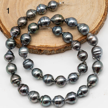 9-10mm Drop Tahitian Pearl in Full Strand with Gray and Blue Hue Natural Color and High Luster, With  Minor Blemishes, SKU # 2456TH