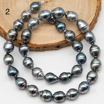 9-10mm Drop Tahitian Pearl in Full Strand with Gray and Blue Hue Natural Color and High Luster, With  Minor Blemishes, SKU # 2456TH