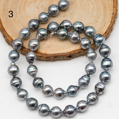 9-10mm Drop Tahitian Pearl in Full Strand with Gray and Blue Hue Natural Color and High Luster, With  Minor Blemishes, SKU # 2456TH