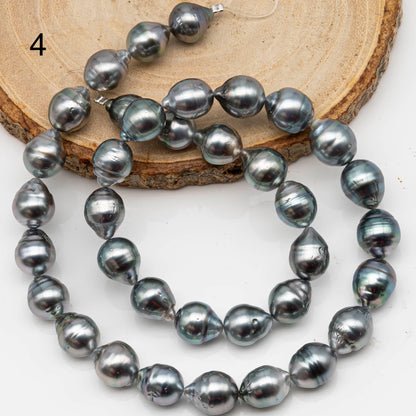 9-10mm Drop Tahitian Pearl in Full Strand with Gray and Blue Hue Natural Color and High Luster, With  Minor Blemishes, SKU # 2456TH