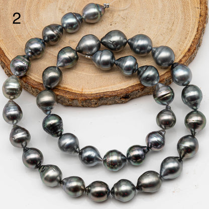 9-10mm Drop Tahitian Pearl in Full Strand with Gray and Blue Hue Natural Color and High Luster, With  Minor Blemishes, SKU # 2457TH