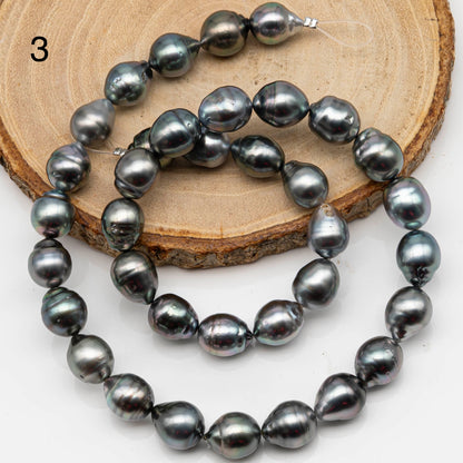9-10mm Drop Tahitian Pearl in Full Strand with Gray and Blue Hue Natural Color and High Luster, With  Minor Blemishes, SKU # 2457TH