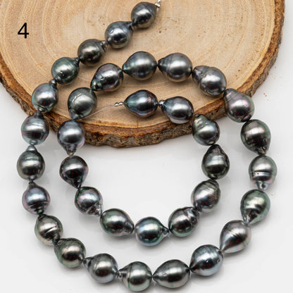 9-10mm Drop Tahitian Pearl in Full Strand with Gray and Blue Hue Natural Color and High Luster, With  Minor Blemishes, SKU # 2457TH