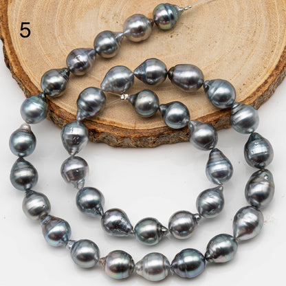 9-10mm Drop Tahitian Pearl in Full Strand with Gray and Blue Hue Natural Color and High Luster, With  Minor Blemishes, SKU # 2457TH