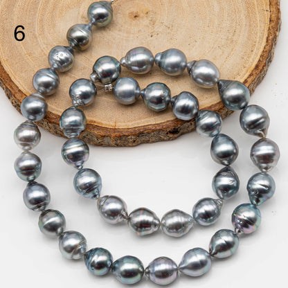 9-10mm Drop Tahitian Pearl in Full Strand with Gray and Blue Hue Natural Color and High Luster, With  Minor Blemishes, SKU # 2457TH